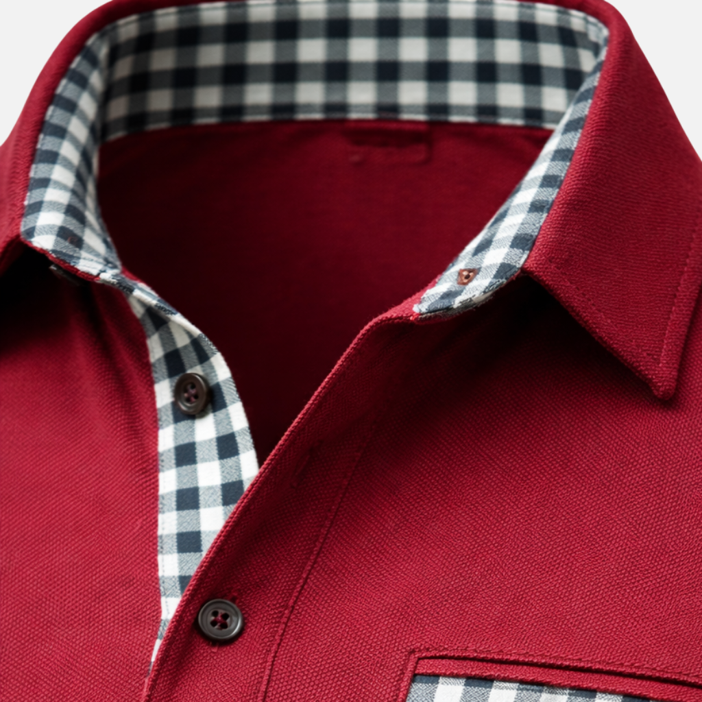 Langarm Polo Shirt mit Karokragen fuer Herren 8