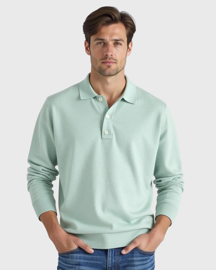 Langarm Poloshirt mit Knopfleistenkragen fuer Herren 10