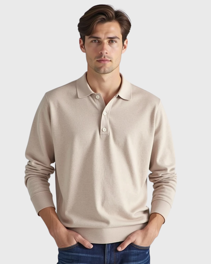 Langarm Poloshirt mit Knopfleistenkragen fuer Herren 5