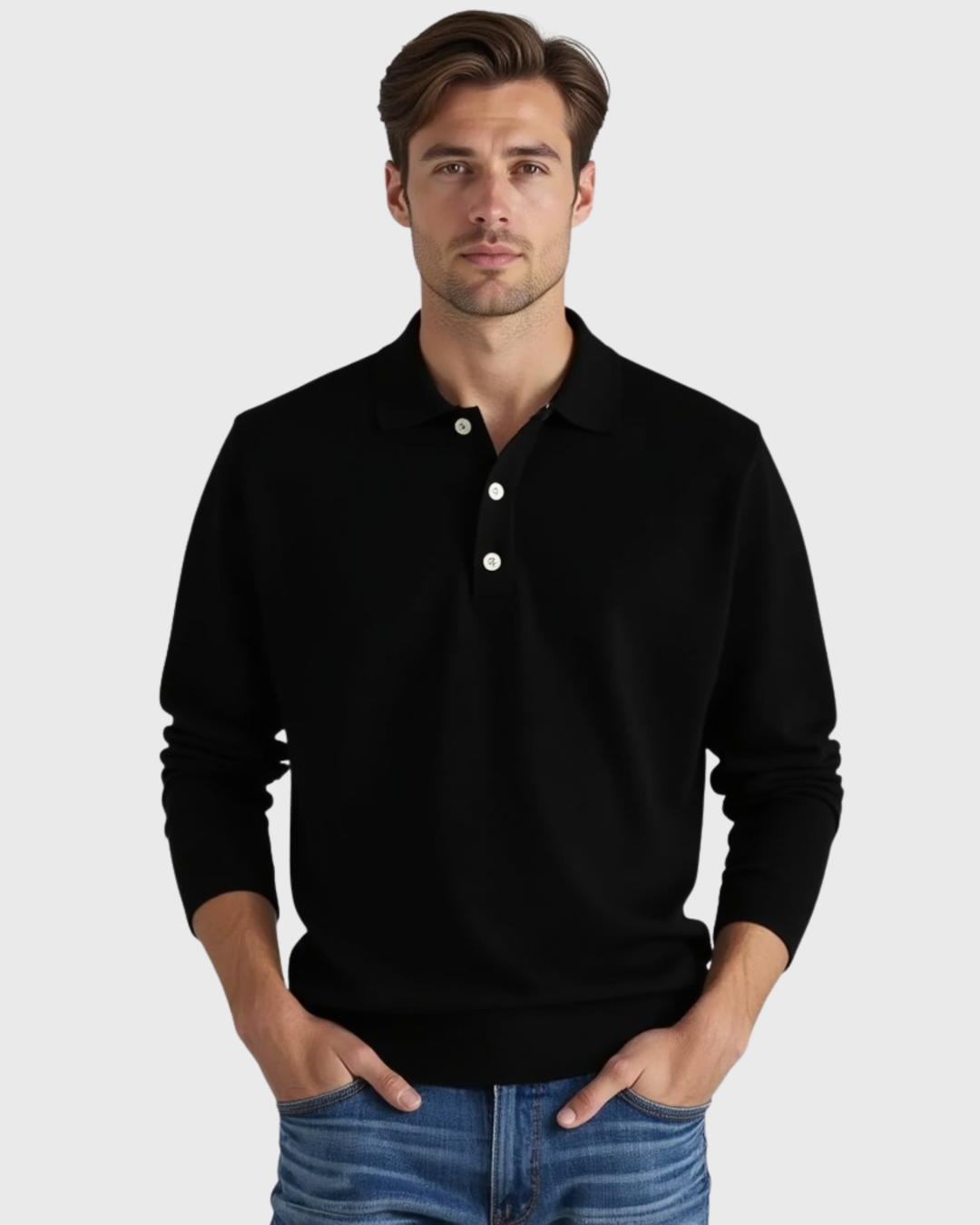 Langarm Poloshirt mit Knopfleistenkragen fuer Herren 6