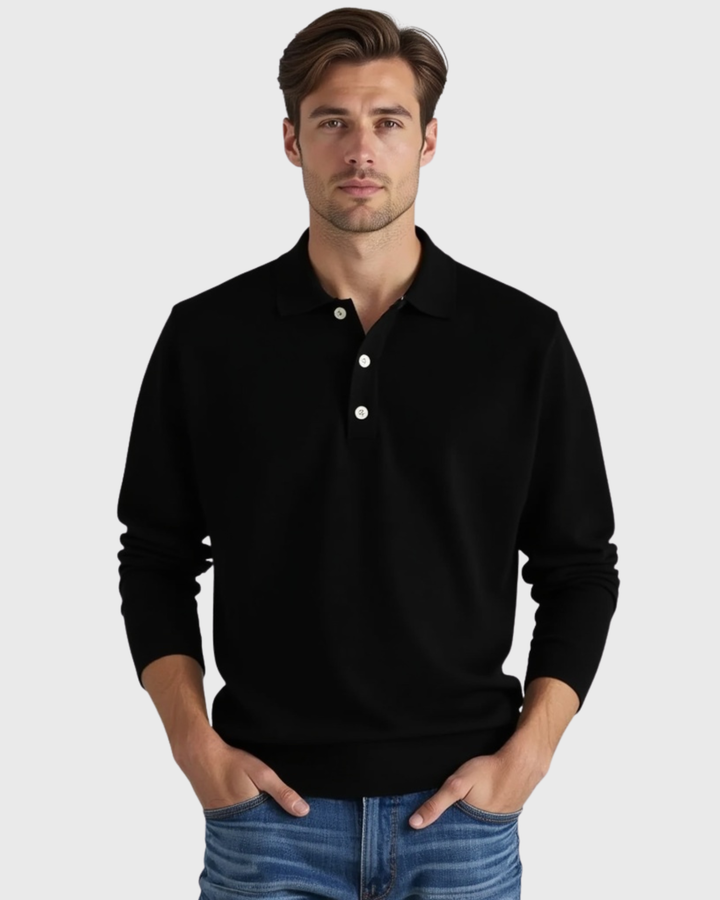 Langarm Poloshirt mit Knopfleistenkragen fuer Herren 6