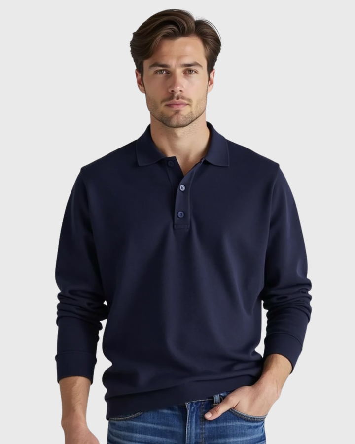 Langarm Poloshirt mit Knopfleistenkragen fuer Herren 7