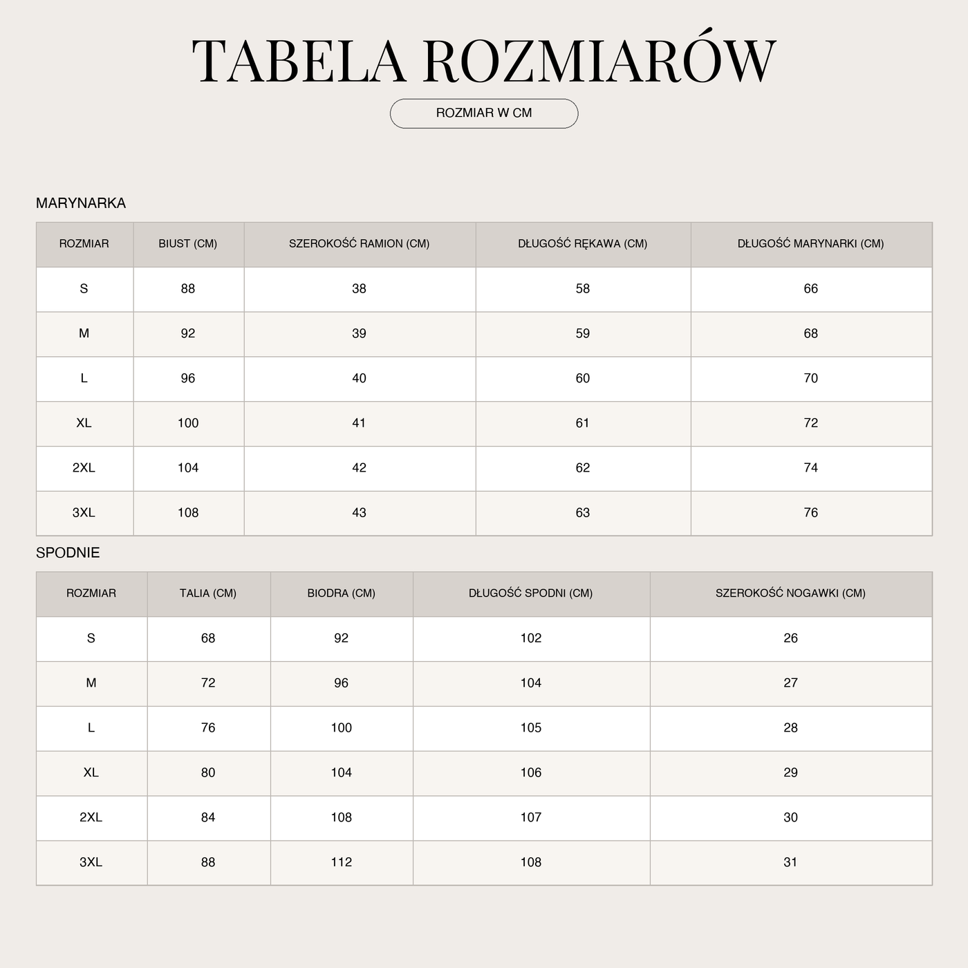 Langer Blazer & Weite Hose Set für Damen – Elegant Tailliert size chart