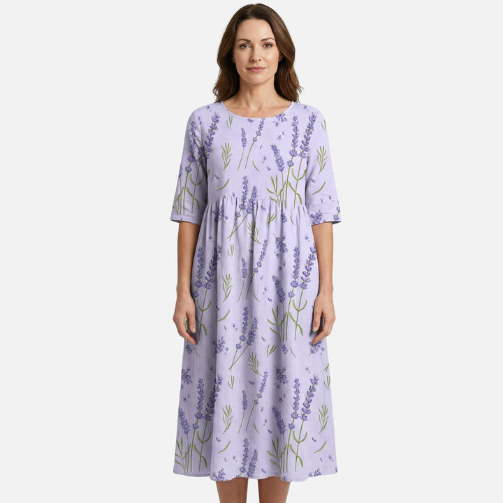 Langes Baumwollkleid mit Gummizug-Taille für Damen