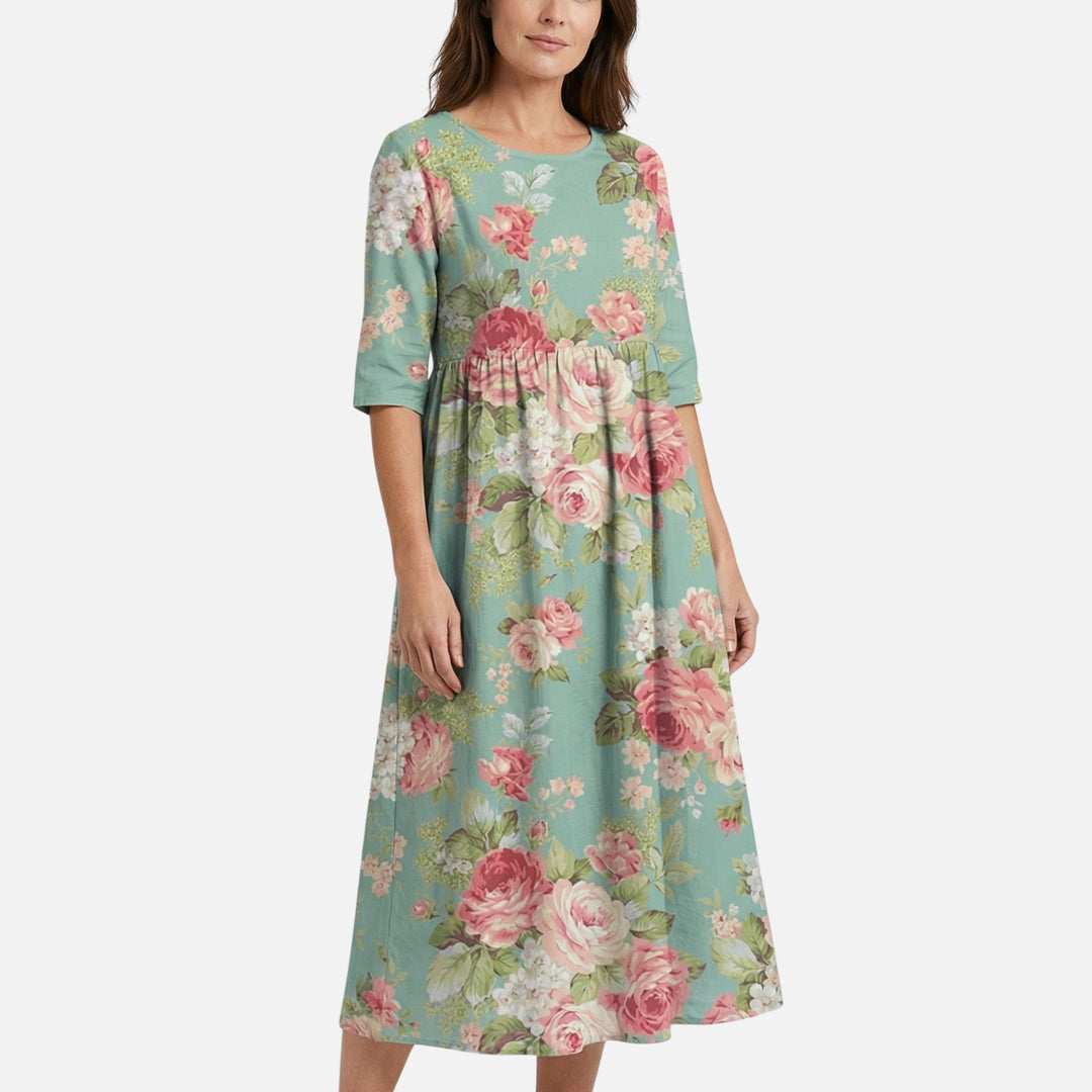 Langes Baumwollkleid mit Gummizug-Taille für Damen