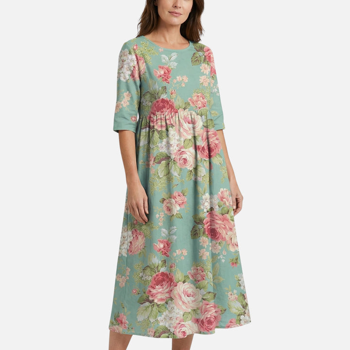 Langes Baumwollkleid mit Gummizug-Taille für Damen