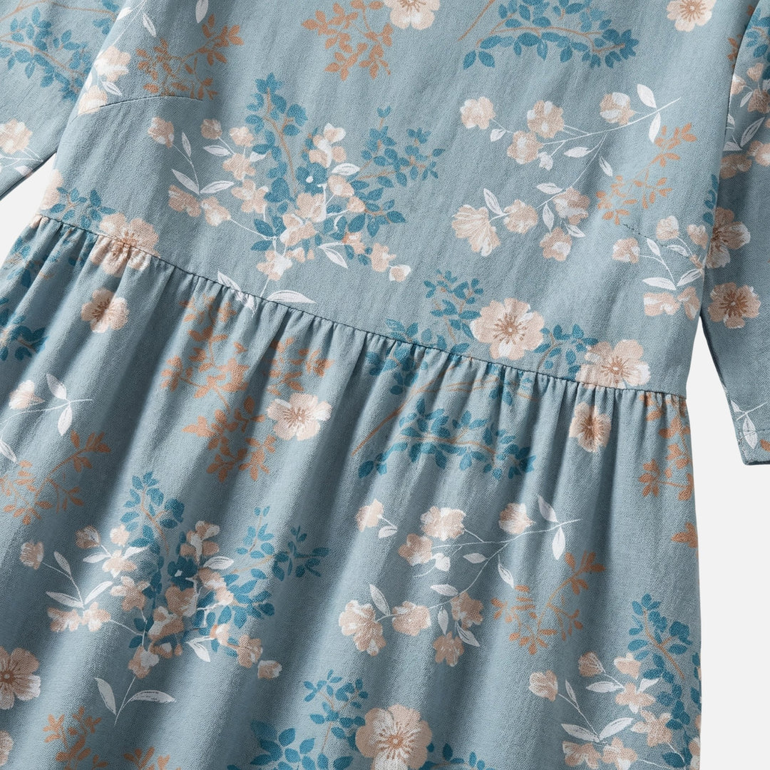Langes Baumwollkleid mit Gummizug-Taille für Damen