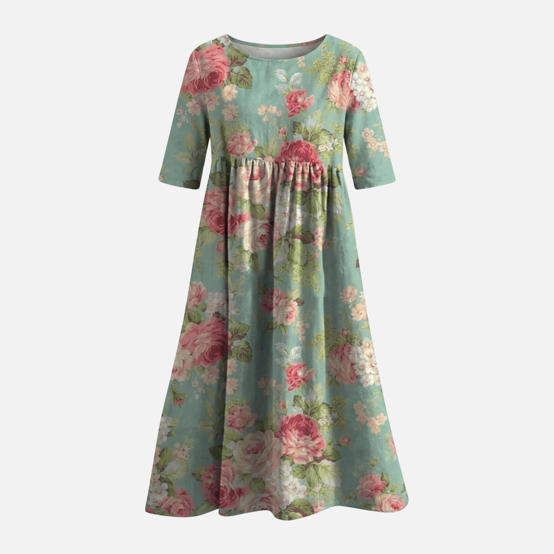 Langes Baumwollkleid mit Gummizug-Taille für Damen