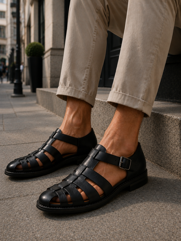 Leder Fischersandalen mit geschlossener Spitze fuer Herren 1