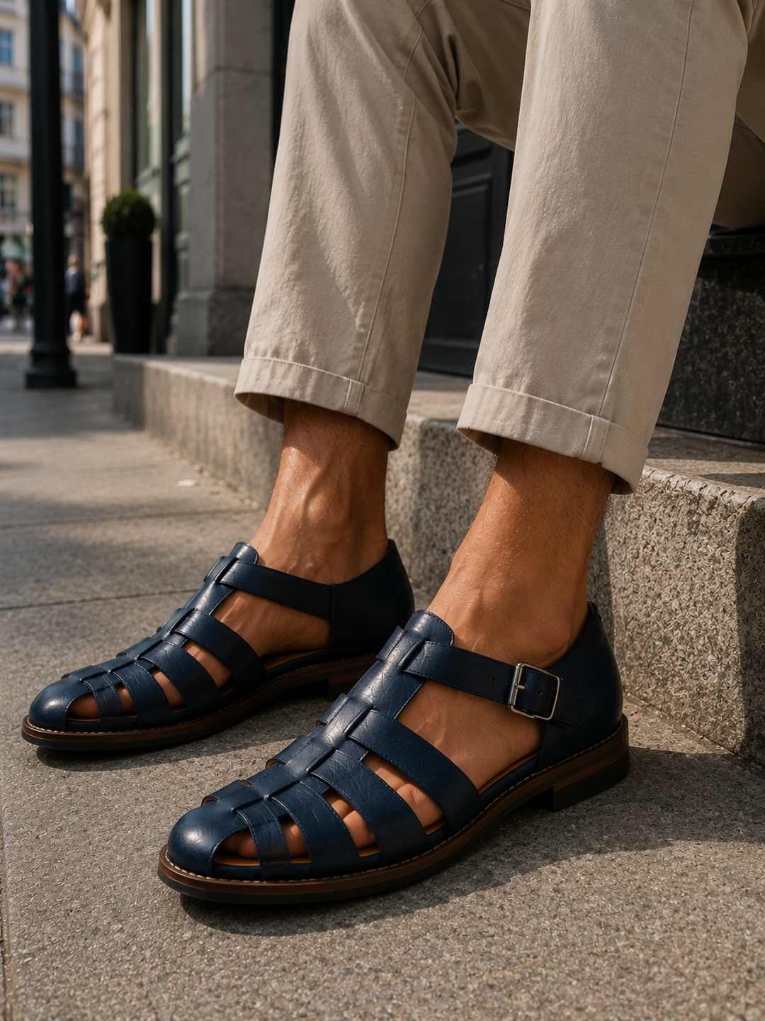 Leder Fischersandalen mit geschlossener Spitze fuer Herren 5