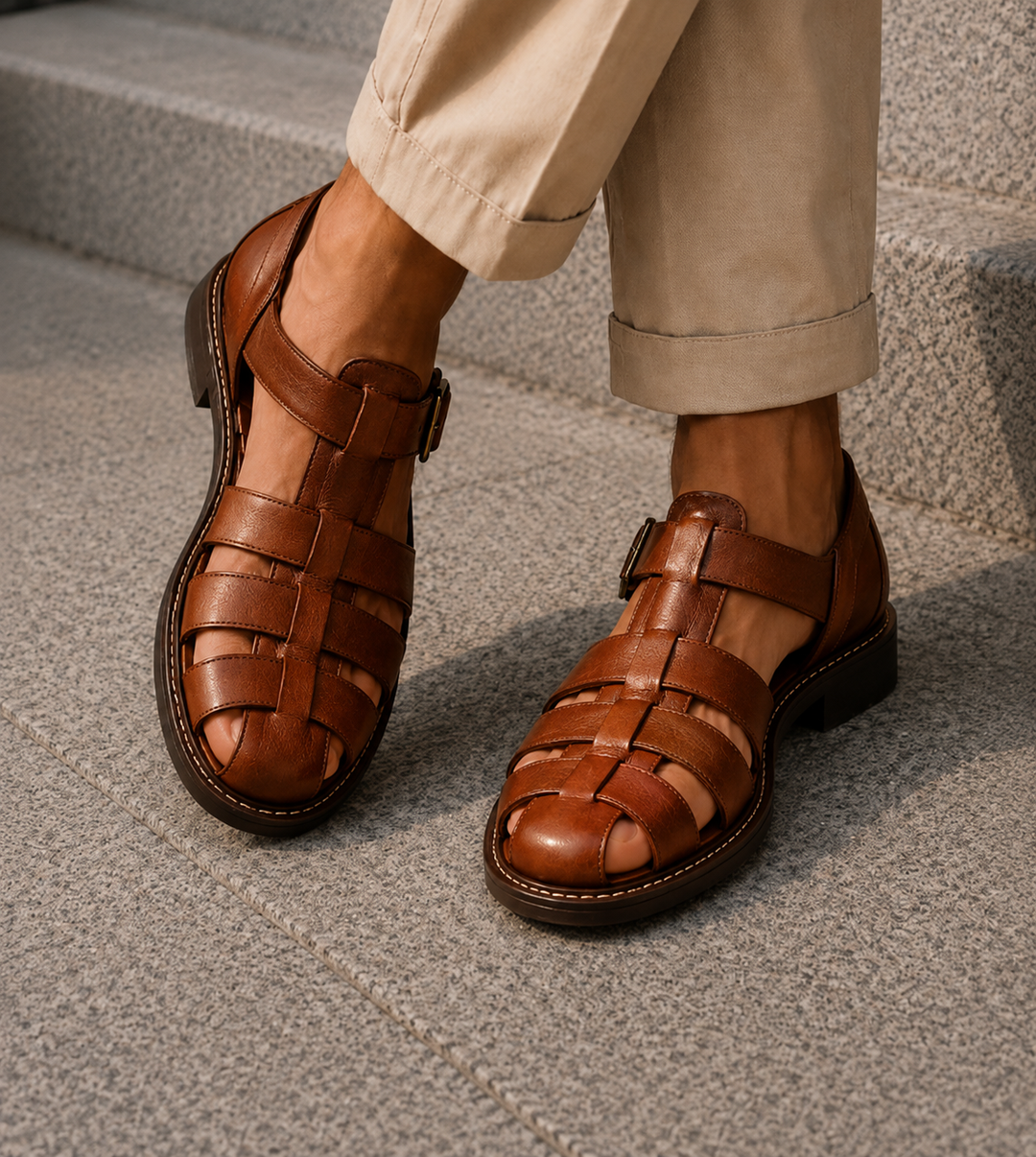 Leder Fischersandalen mit geschlossener Spitze fuer Herren 9