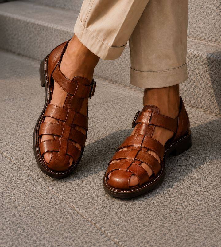 Leder Fischersandalen mit geschlossener Spitze fuer Herren 9