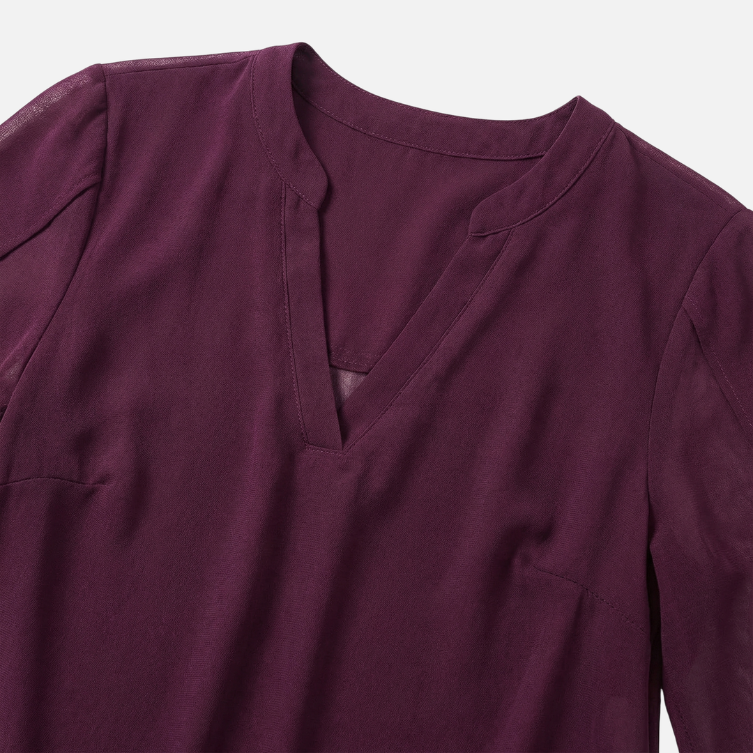 Leichte Chiffonbluse Lockerer Schnitt mit V-Ausschnitt für Damen