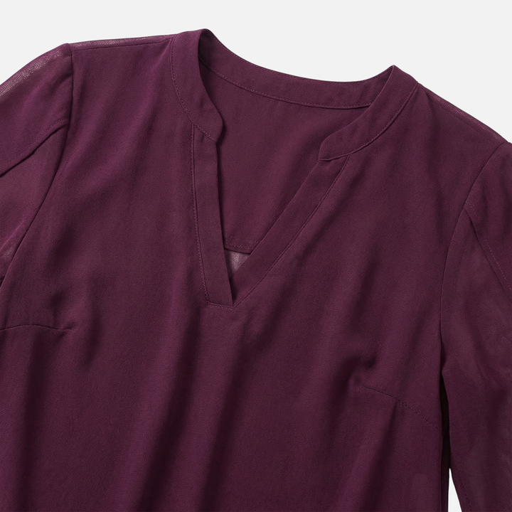 Leichte Chiffonbluse Lockerer Schnitt mit V-Ausschnitt für Damen