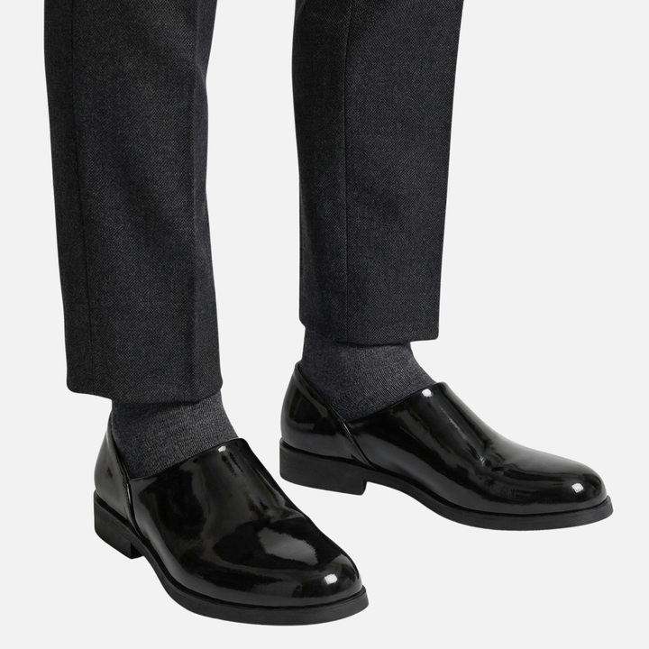Leichte Hochglanz-Synthetik schmale Loafer mit Blockabsatz für Herren