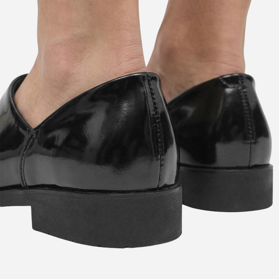 Leichte Hochglanz-Synthetik schmale Loafer mit Blockabsatz für Herren