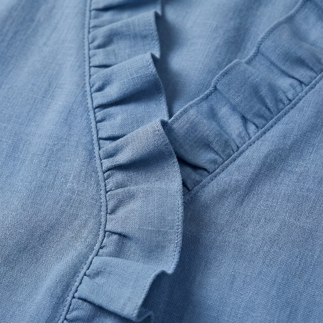 Leichte Leinenbluse Fit V-Ausschnitt mit Rüschen für Damen