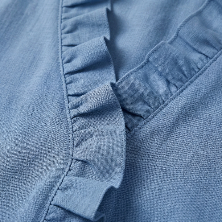 Leichte Leinenbluse Fit V-Ausschnitt mit Rüschen für Damen
