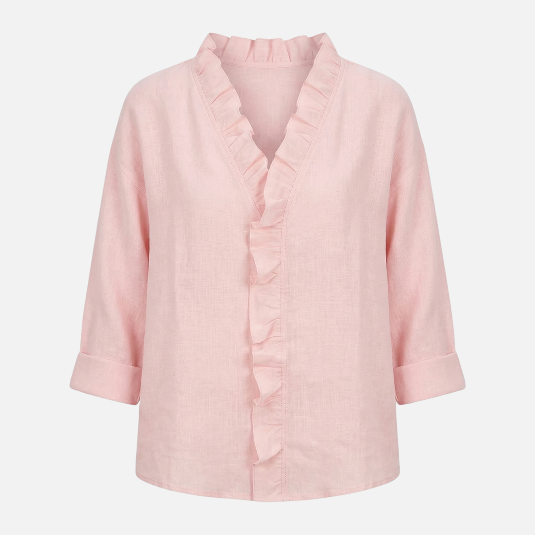 Leichte Leinenbluse Fit V-Ausschnitt mit Rüschen für Damen