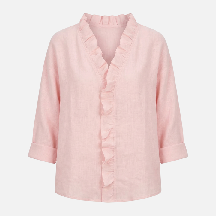 Leichte Leinenbluse Fit V-Ausschnitt mit Rüschen für Damen