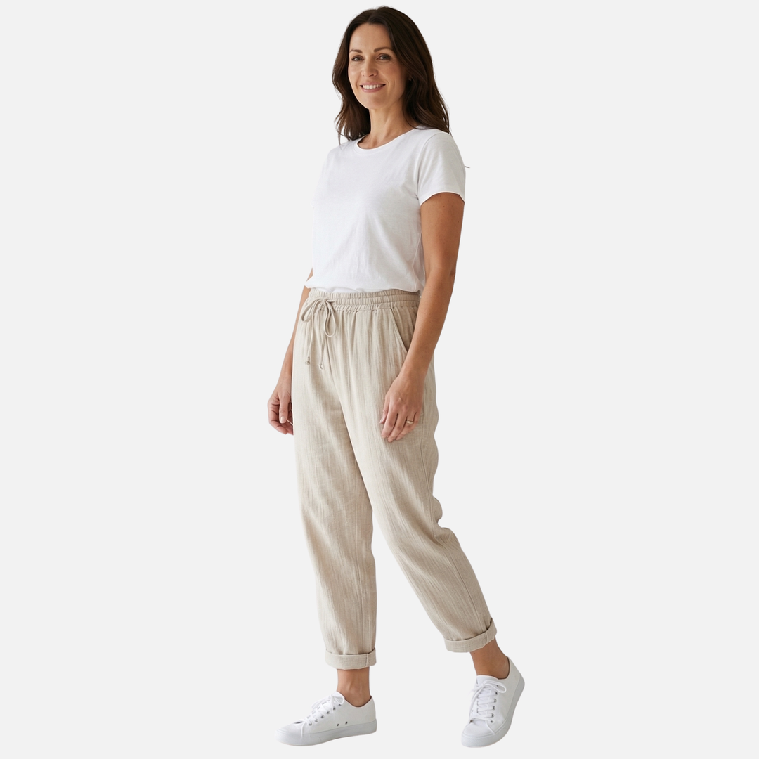 Leichte Leinenhose Lockere Freizeithose mit Tunnelzug für Damen