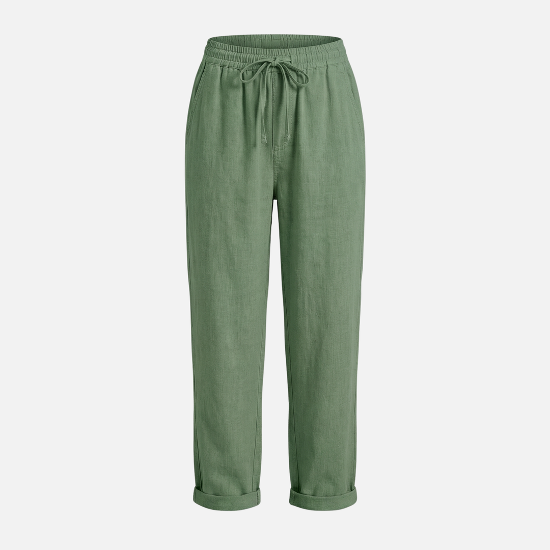 Leichte Leinenhose Lockere Freizeithose mit Tunnelzug für Damen
