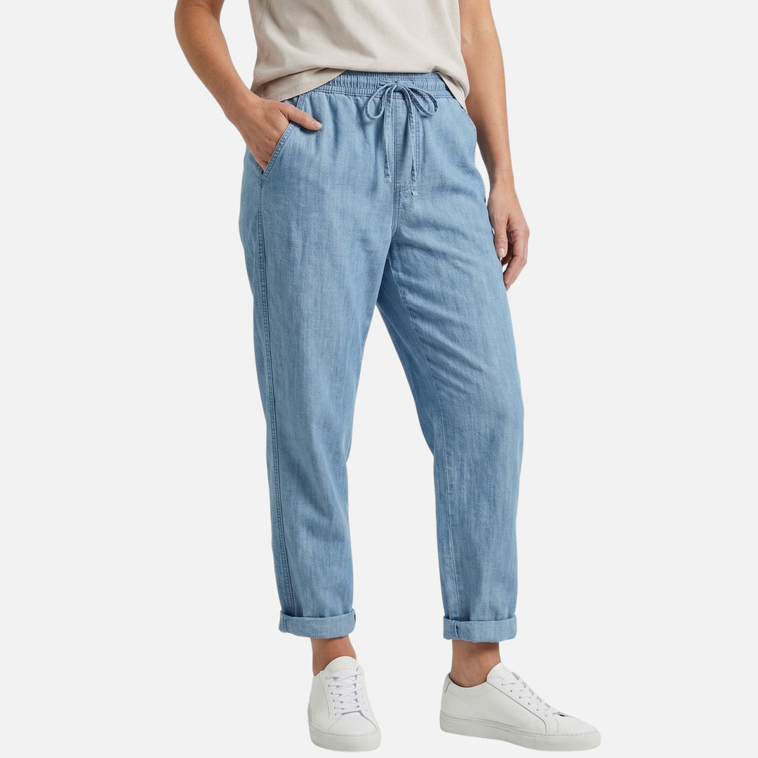 Leichte Leinenhose Lockere Freizeithose mit Tunnelzug für Damen