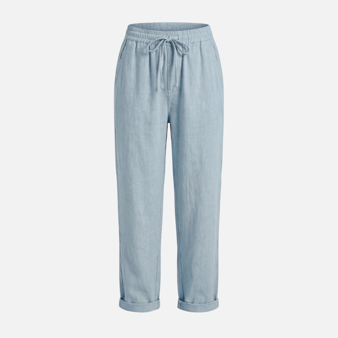Leichte Leinenhose Lockere Freizeithose mit Tunnelzug für Damen