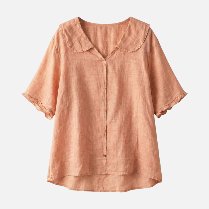 Leichte Sommer Leinenbluse – Lockere Passform mit Muschelkragen für Damen
