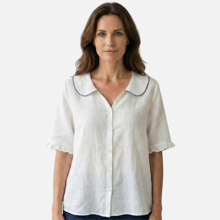 Leichte Sommer Leinenbluse – Lockere Passform mit Muschelkragen für Damen
