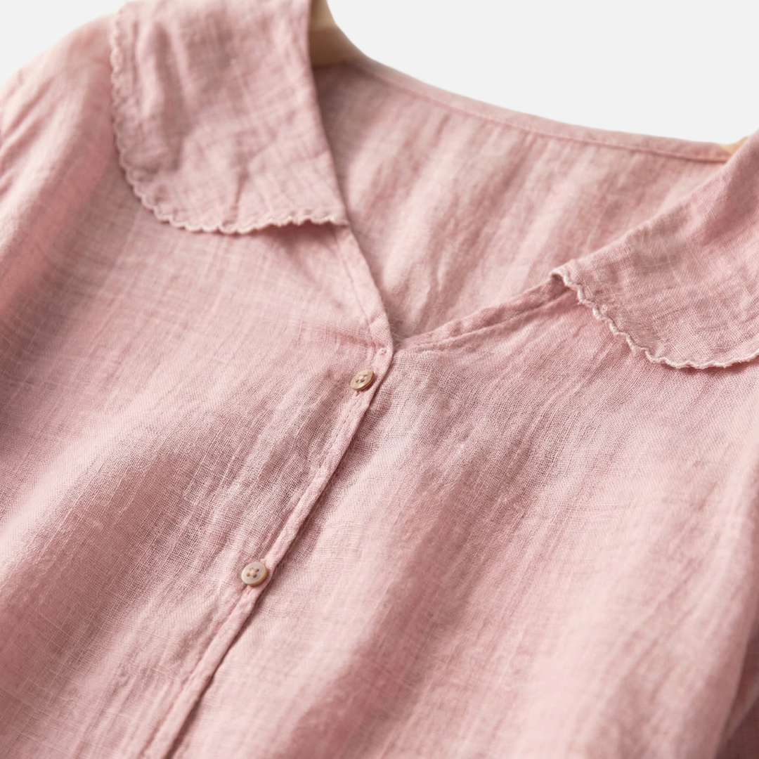 Leichte Sommer Leinenbluse – Lockere Passform mit Muschelkragen für Damen