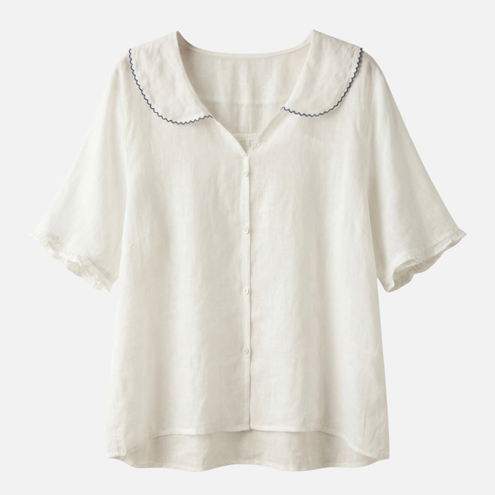 Leichte Sommer Leinenbluse – Lockere Passform mit Muschelkragen für Damen