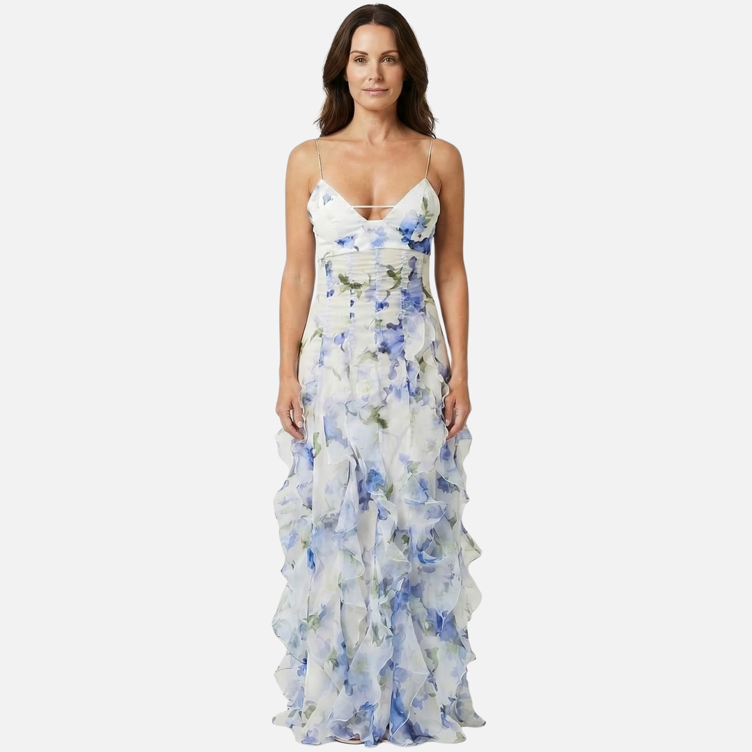 Leichtes Chiffon Maxikleid mit Blumenmuster und Korsett für Damen