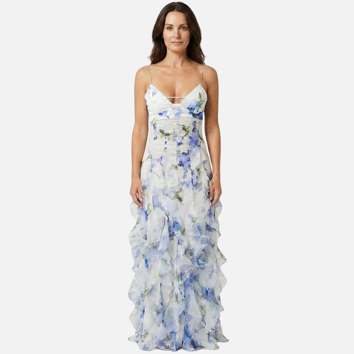 Leichtes Chiffon Maxikleid mit Blumenmuster und Korsett für Damen