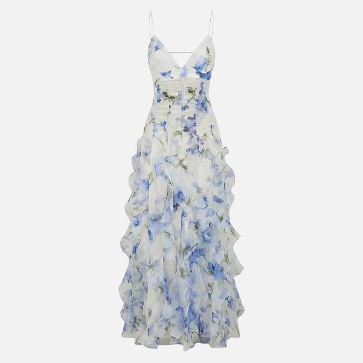 Leichtes Chiffon Maxikleid mit Blumenmuster und Korsett für Damen