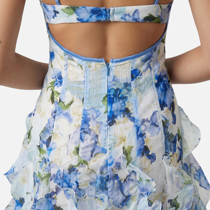 Leichtes Chiffon Maxikleid mit Blumenmuster und Korsett für Damen