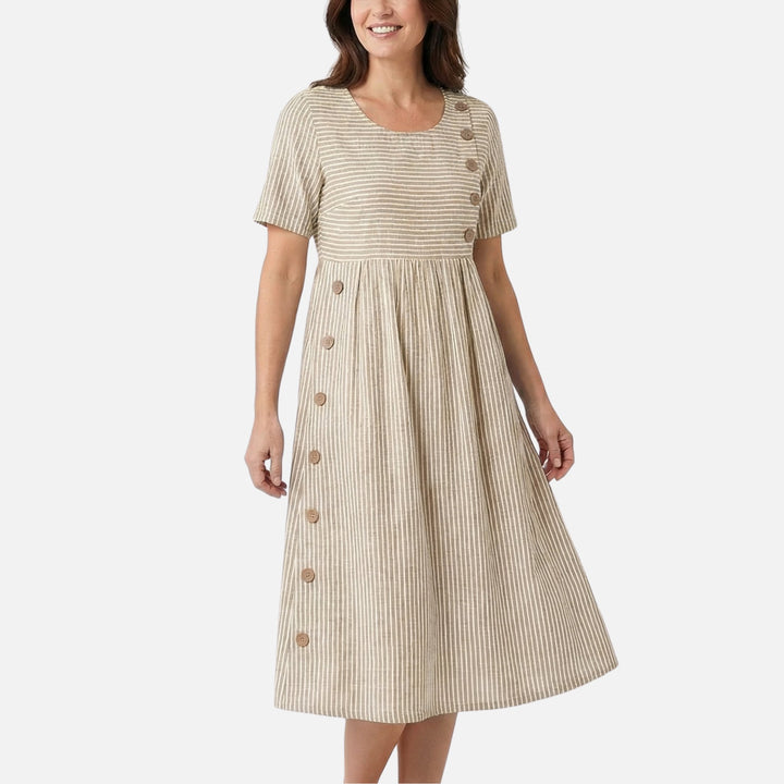 Leinen-Midikleid mit Knopfleiste für Damen