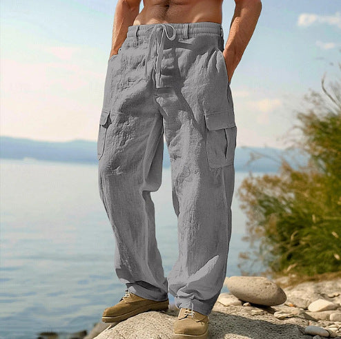 Leinen-Cargo-Hose für Herren – Mit Klappentaschen und elastischem Bund 3