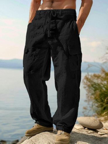 Leinen-Cargo-Hose für Herren – Mit Klappentaschen und elastischem Bund 6