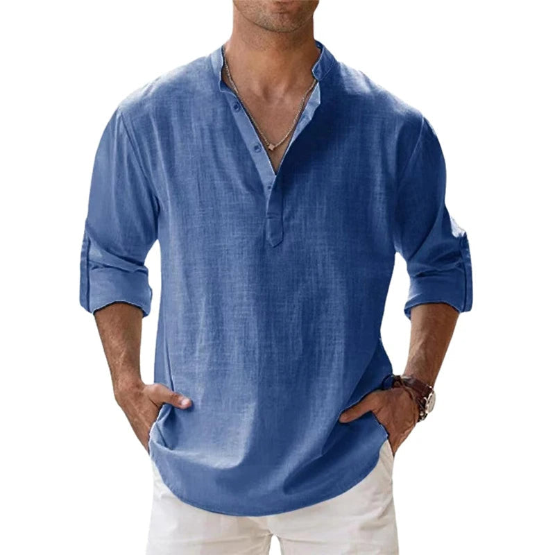 Leinen-Henley-Shirt für Herren – Lockere Passform und Knopfhalsausschnitt 2