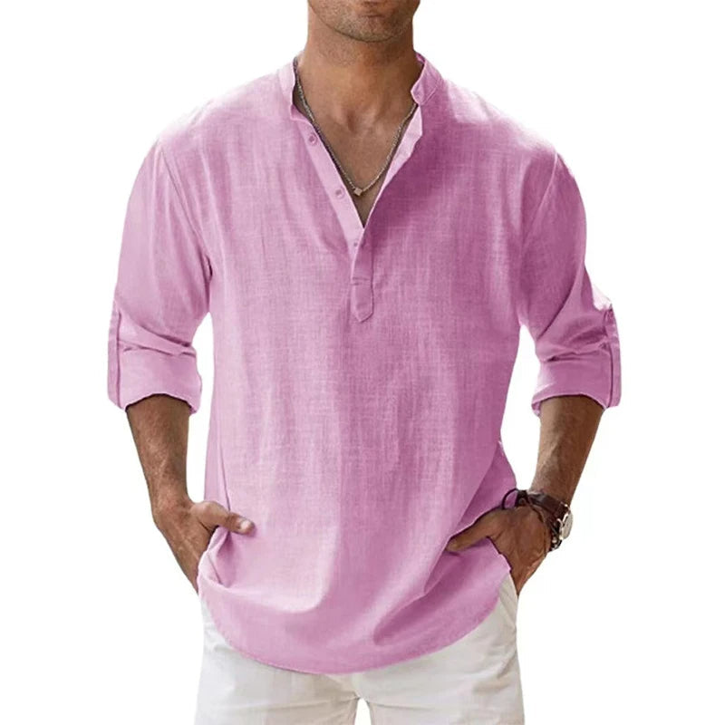 Leinen-Henley-Shirt für Herren – Lockere Passform und Knopfhalsausschnitt 3