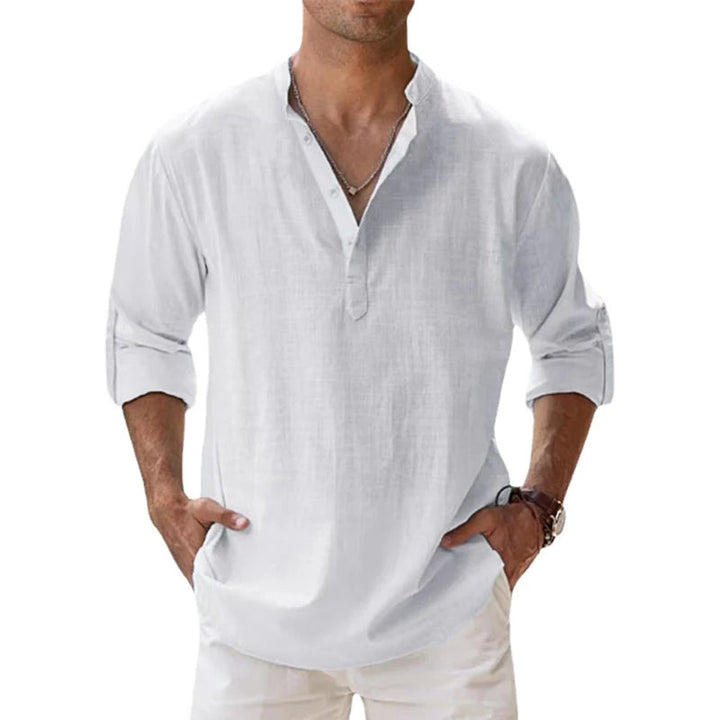Leinen-Henley-Shirt für Herren – Lockere Passform und Knopfhalsausschnitt 4