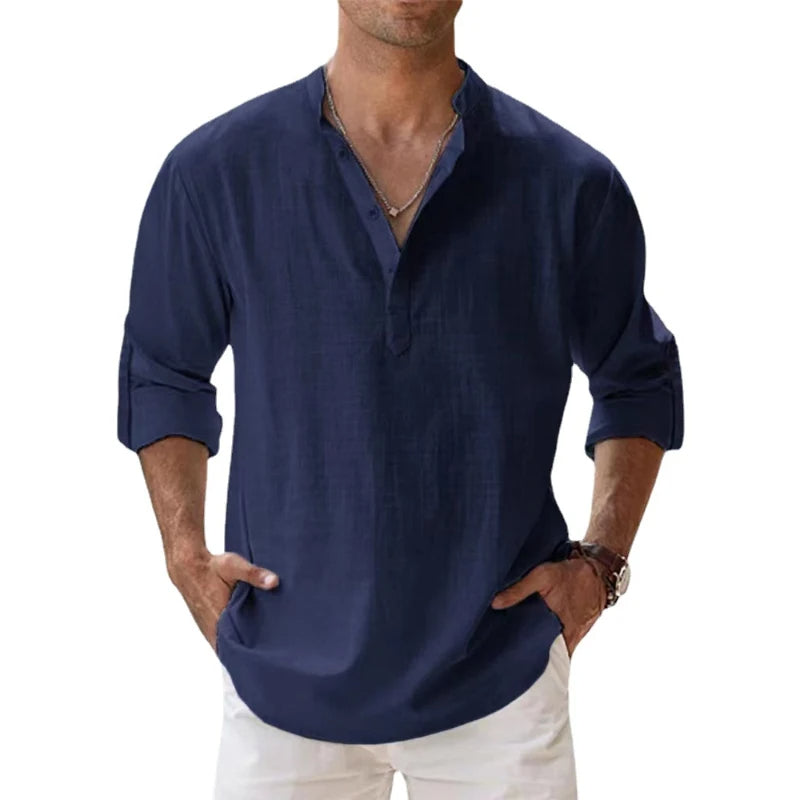 Leinen-Henley-Shirt für Herren – Lockere Passform und Knopfhalsausschnitt 5