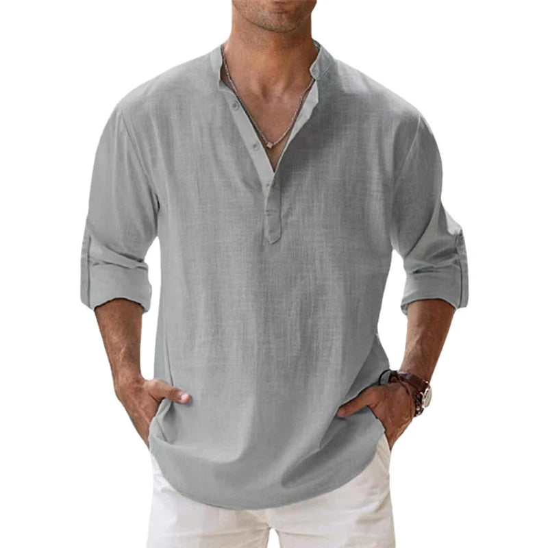 Leinen-Henley-Shirt für Herren – Lockere Passform und Knopfhalsausschnitt 6
