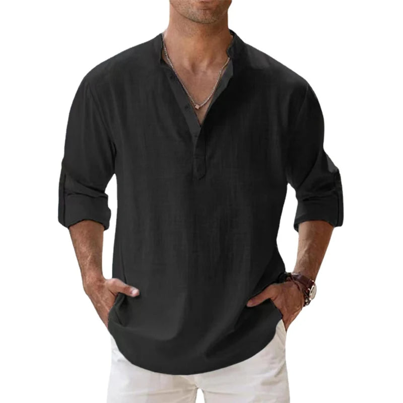 Leinen-Henley-Shirt für Herren – Lockere Passform und Knopfhalsausschnitt 7