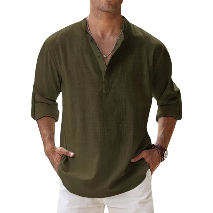 Leinen-Henley-Shirt für Herren – Lockere Passform und Knopfhalsausschnitt 8