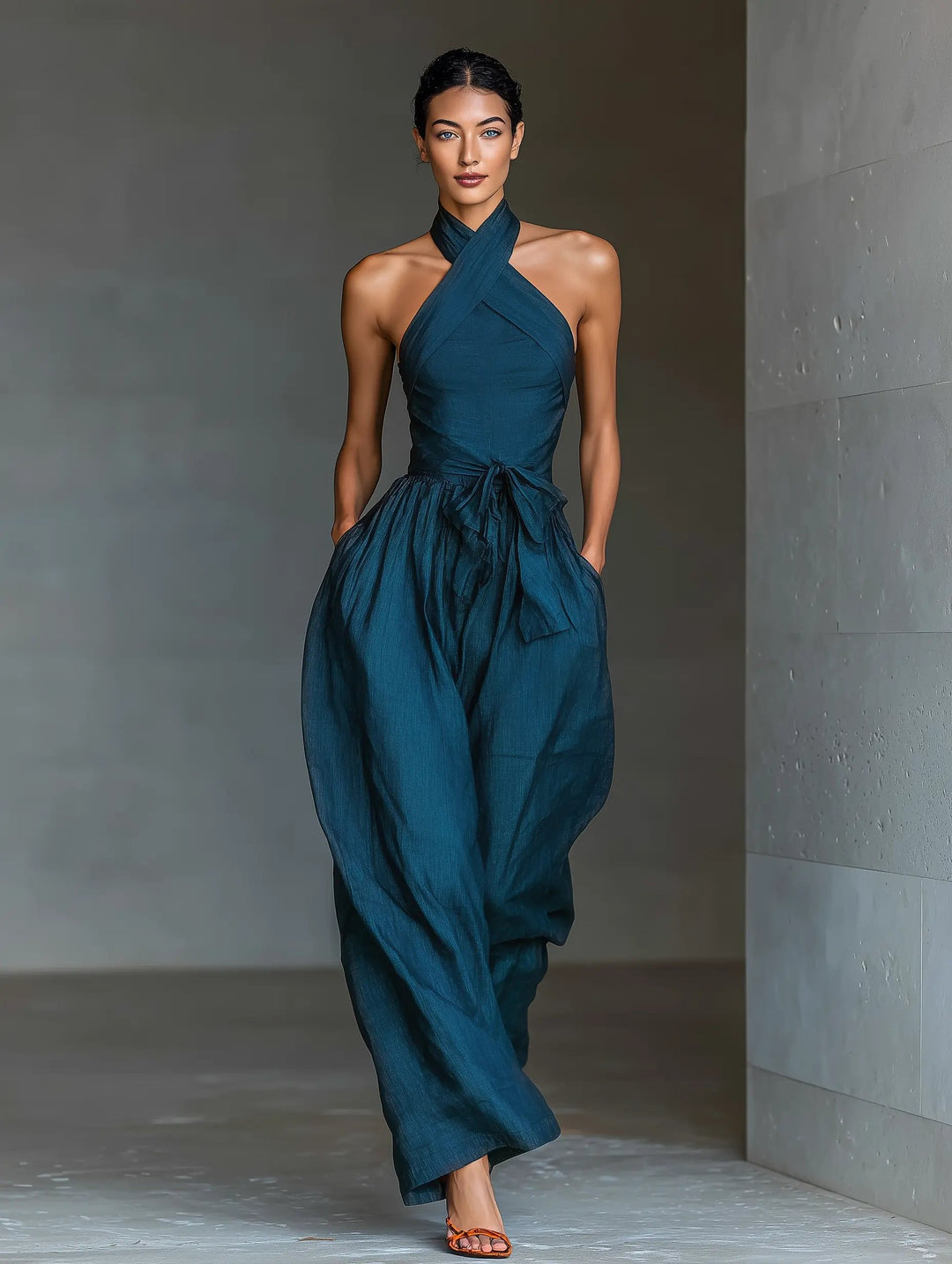 Leinen-Jumpsuit für Damen – Neckholder und weite Beine 2