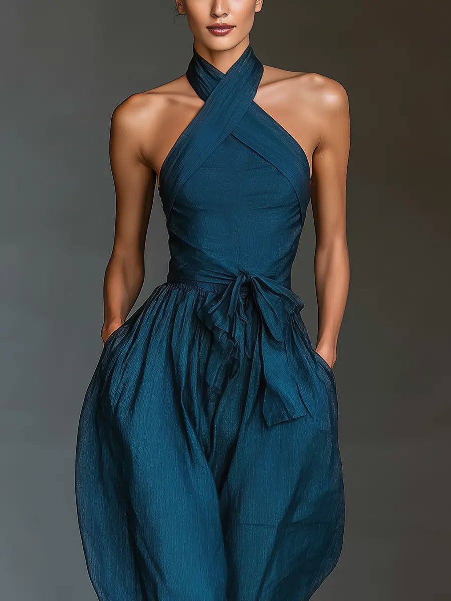 Leinen-Jumpsuit für Damen – Neckholder und weite Beine 3