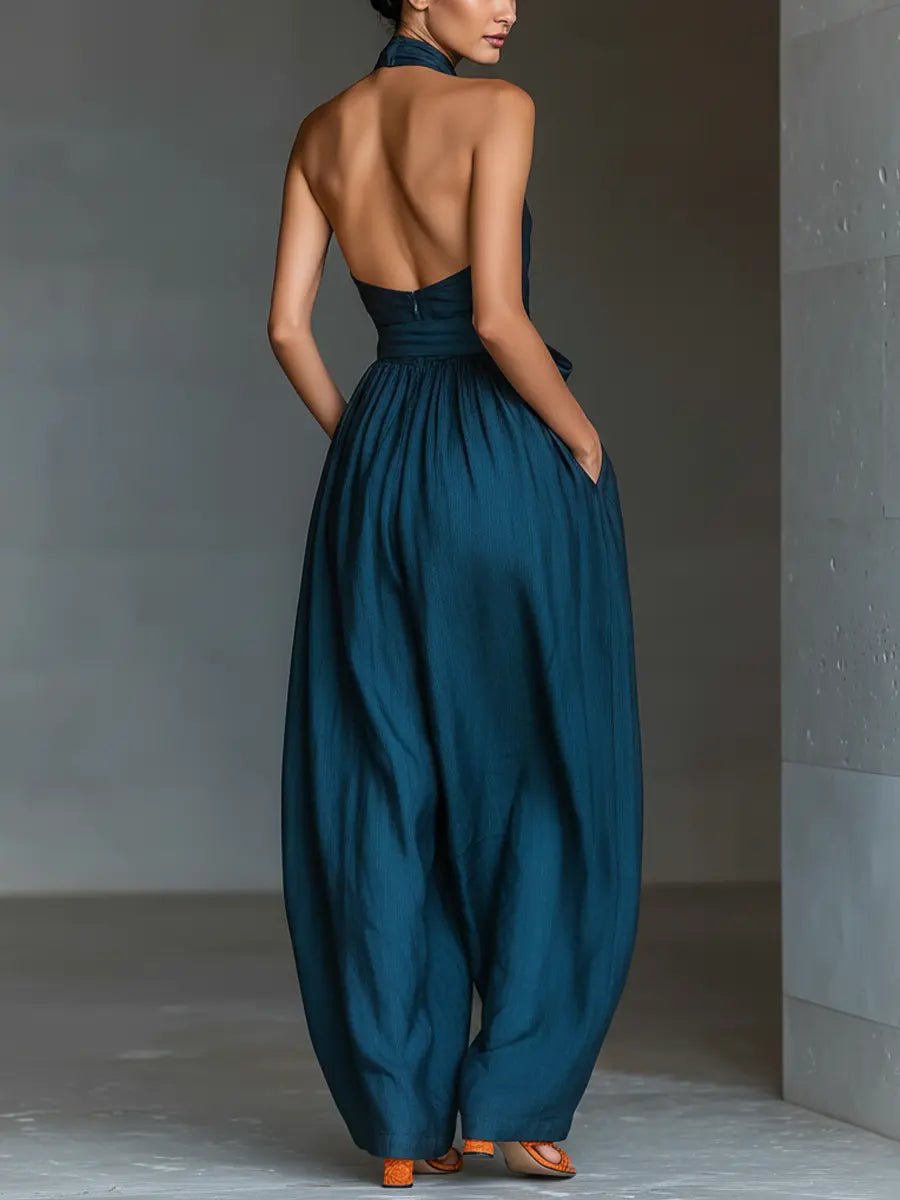 Leinen-Jumpsuit für Damen – Neckholder und weite Beine 5
