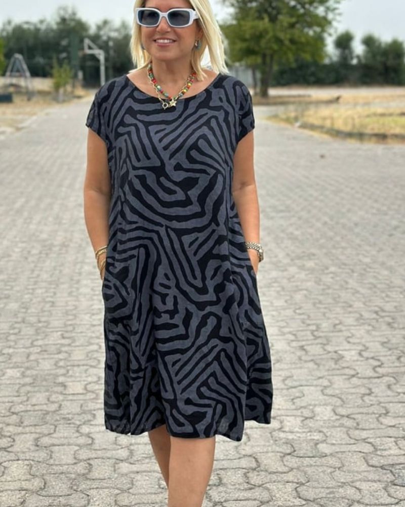 Leinen-Kurzkleid für Damen – Mit Allover-Print und lockerem Schnitt 2